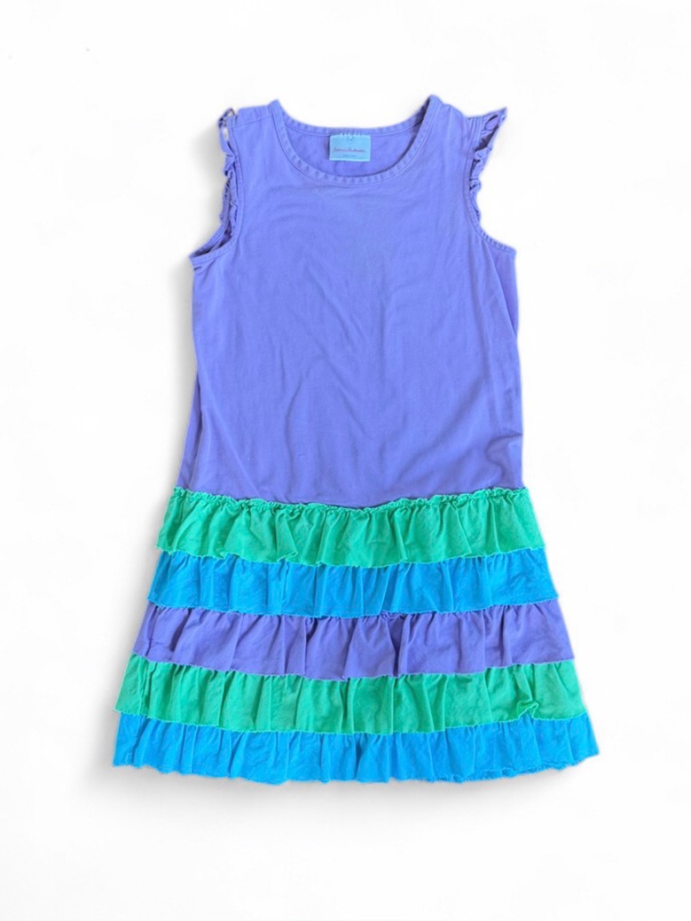 Hanna Andersson Girls Ruffle Colorblock Dress Purple Pink Blue Size 150 US 12